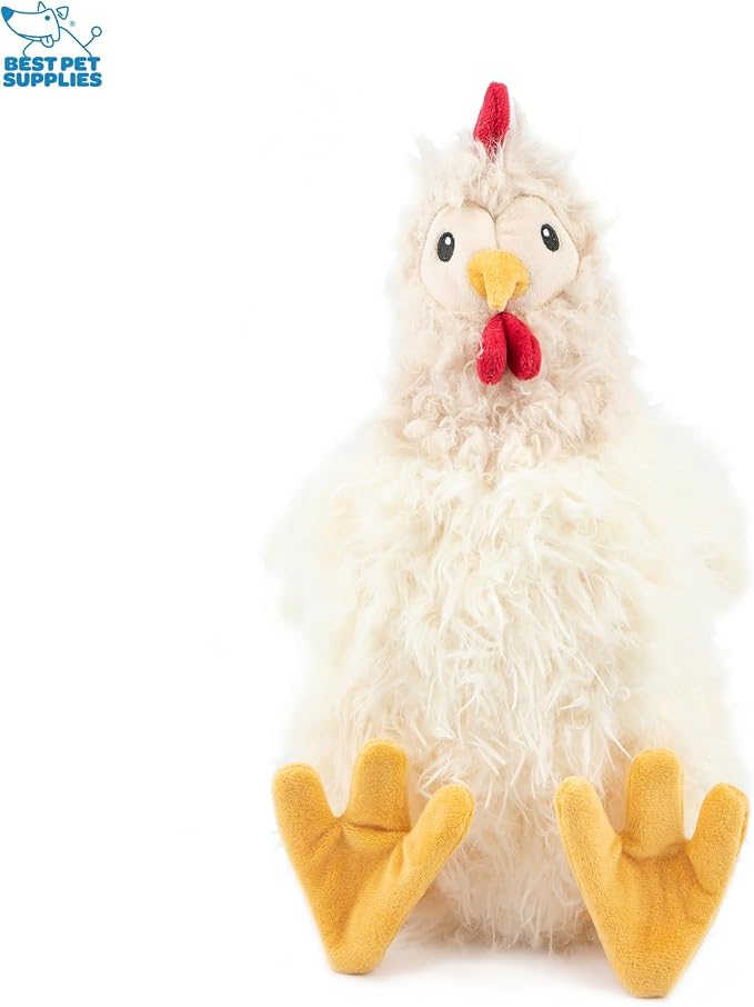 Best Pet Supplies Interactive Squeaky Dog Chew Toy, Ideal Dog Toys for Chewers, Small, Medium & Large Dogs, and Fetch Lovers - Crinkle Chicken (Beige), Large