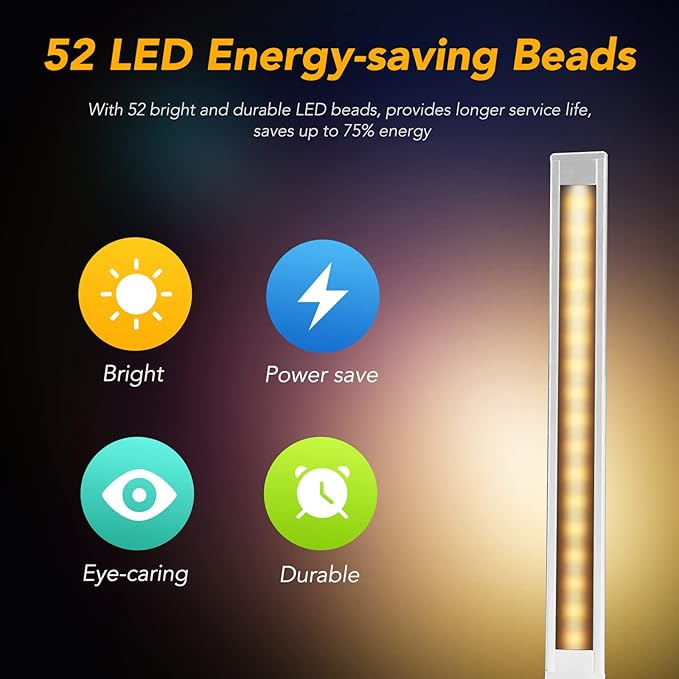 Led Desk Lamp, Desk Lamp with USB Charging Port, 5 Color Modes, 10 Brightness, Natural Light, Eye Caring Reading Lamp, Desk Light for Home Office, Table Lamp, Touch Control, Auto-Timer, White
