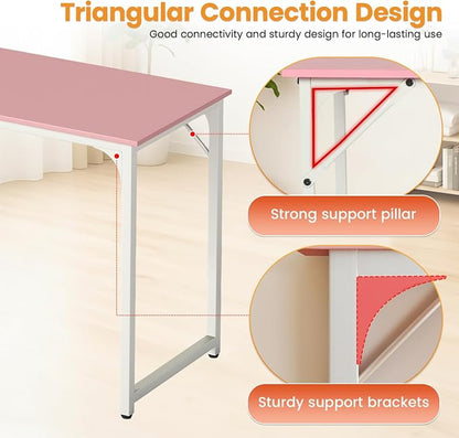 PayLessHere | 47 Inch Computer Desk | Pink | Office Desk with Metal Frame, Adjustable Feet | Water-Resistant, Scratchproof Surface | Sturdy Writing Table for Home Office or Study | Pack of 1