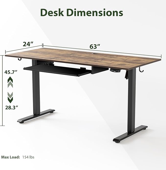 Height Adjustable Desk with Keyboard Tray, 55 x 24 Inches Electric Standing Desk, Stand up Computer Table with Memory Preset, Rustic Brown, Splice Board