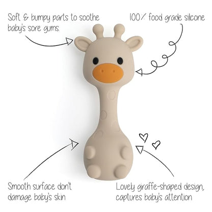 Silicone Little Giraffe Shaker Rattle Toy for Babies | Food Grade Silicone Teether | Easy to Grip | BPA Free (Dusty Lilac)
