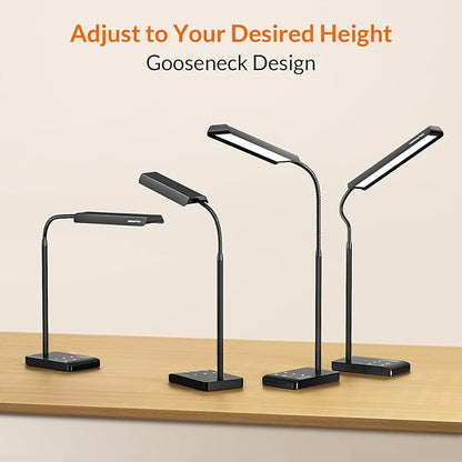 LED Desk Lamp, 12W Reading Desk Lamp for Office Home with 60 Lighting Modes, Touch Control & Timer Function, 750LM Bright Eye-Caring Gooseneck Desk Light Table Lamp for Study, Work, Black