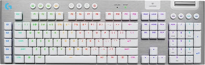 Logitech G915 X Lightspeed Wireless Gaming Keyboard (Tactile) - White | Low-Profile, Double-Shot PBT Keycaps, Fully Programmable Keys, RGB Backlighting, Sleek Aluminum Finishing, GL Brown
