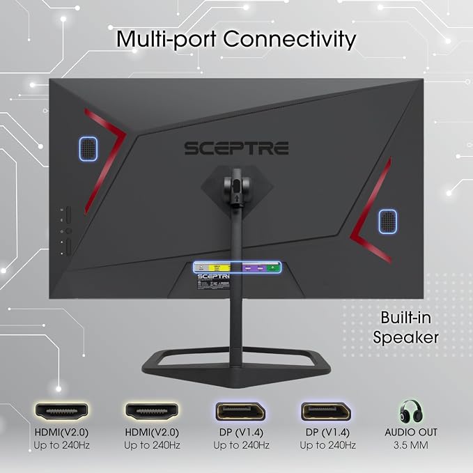 New! Sceptre 24.5-inch Gaming Monitor 240Hz 1ms DisplayPort x2 HDMI x2 100% sRGB AMD FreeSync Premium Build-in Speakers, Machine Black 2026 (E255B-FWD240 Series)