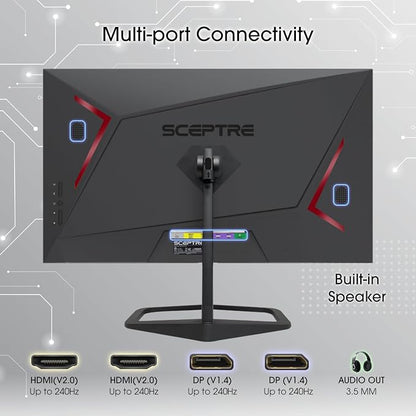New! Sceptre 24.5-inch Gaming Monitor 240Hz 1ms DisplayPort x2 HDMI x2 100% sRGB AMD FreeSync Premium Build-in Speakers, Machine Black 2026 (E255B-FWD240 Series)