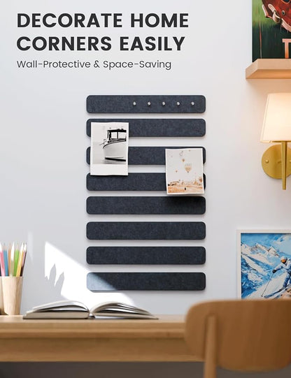 Fluxynara 13" x 2" Felt Wall Panels, Midnight Blue | 8-Pack Includes 50 Push Pins and Adhesive Tabs for Photos, Notes and Decor in Bedroom Doors, Home Office or Studios