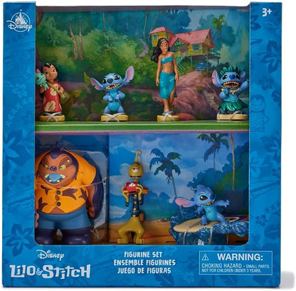 Disney Store Official Lilo & Stitch Figure Set – 7 Fully Sculpted Disney Figures Including Lilo, Stitch, Nani & More in Double-Tiered Box with Scenic Backgrounds