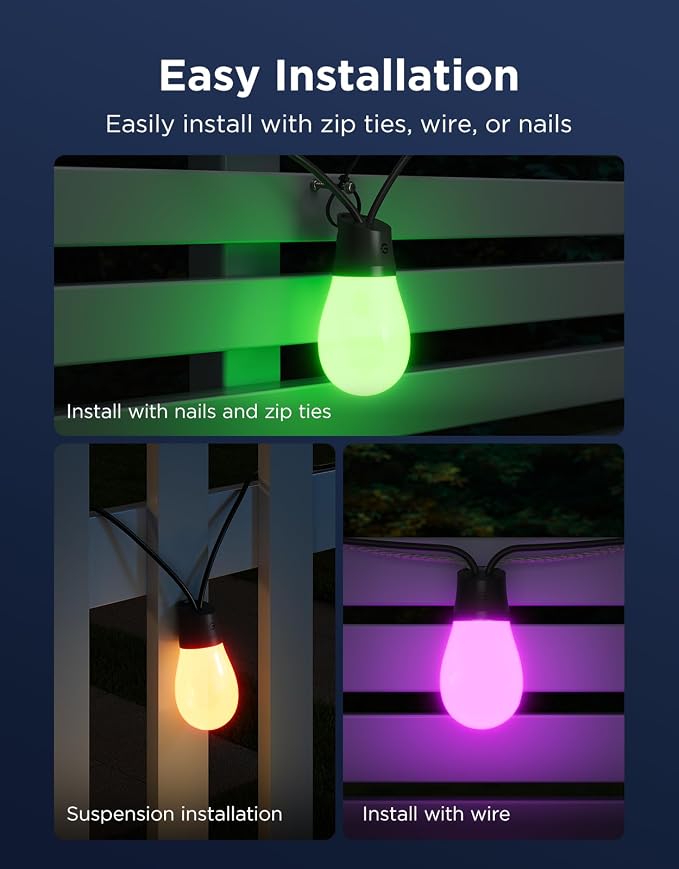 Govee S14 Bulb Outdoor String Lights 2, 48ft RGBICWW, 15 LED Bulbs, IP66 | Patio Lights with 111 Scene Modes for Patio, Backyard, Garden, Compatible with Alexa, Google, Matter, APP Control