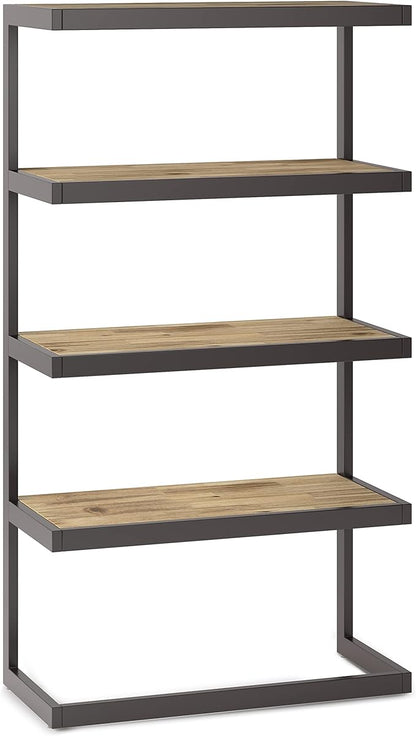 SIMPLIHOME Erina SOLID ACACIA WOOD 36 Inch Rectangle Modern Industrial Bookcase in Distressed Golden Wheat, for The Living Room, Study Room and Office