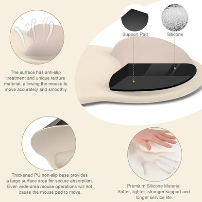 MOSISO Wrist Rest Support for Mouse Pad&Keyboard Set, Apricot | Circle Curved Ergonomic Mousepad Non-Slip Base Home/Office Pain Relief&Easy Typing Pad with Soft Cloth&Silicone Lining