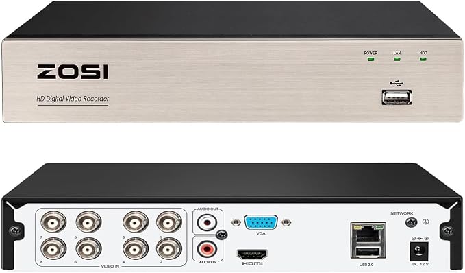 ZOSI 8Channel Surveillance Video Recorders with Human Vehicle Detection,H.265+ Hybrid 1080P 4-in-1 HD-TVI Standalone CCTV DVR System for 720P,1080P Security Cameras,Easy Remote Access(NO Hard Drive)