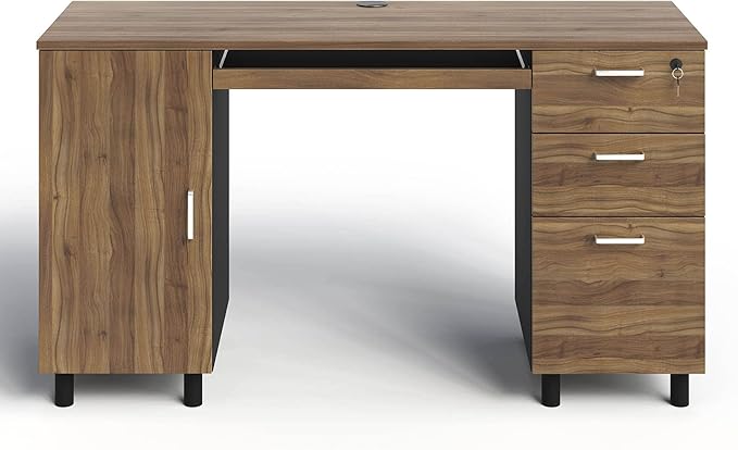 Modern Design By Crafts & comfort Venice Computer Desk - Office Desk with 3 Drawers & CPU Storage Cabinet - Laptop Workstation with Keyboard Tray & Cable Hole - Home & Office Supplies -Cass/black