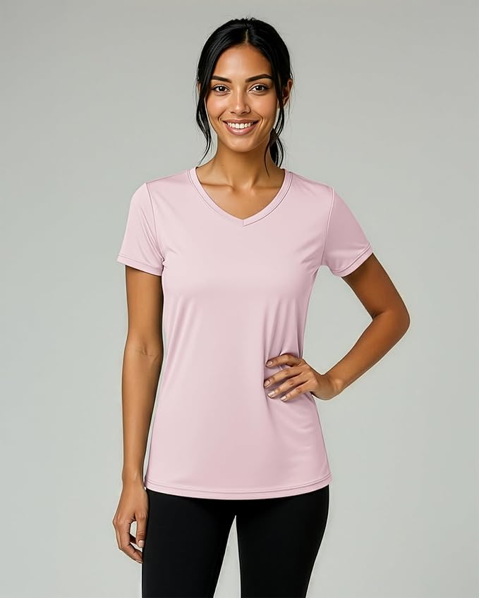 5 Pack Women's Dry Fit V Neck Workout Tops T Shirts Athletic Gym Yoga Tees | Available In Plus Size, Cooling Moisture-Wicking, Short Sleeve, Quick-Dry, Fitness, Stretch, Exercise, Running, Hiking