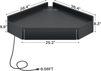 armocity Triangular Computer Desk with Outlets, Wall-Mounted Desk for Small Space, Floating Corner Table with Drawer, USB Ports, Home Office, Bedroom, Black