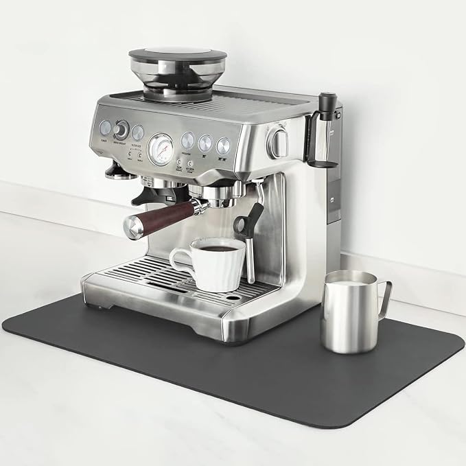 Mimore Coffee Mat - 16x24 Inch Grey Countertop Mat - Absorbent, Hides Stains, Rubber Backed - Dish Drying Mat Fits Under Coffee Maker, Espresso Machine