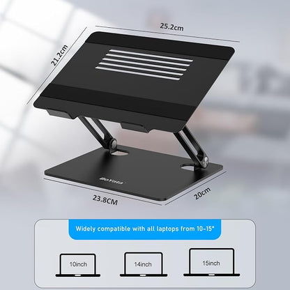 BoYata Laptop Stand, Adjustable Laptop Riser with Slide-Proof Silicone and Protective Hooks, Laptop Stand for Laptop up to 17 Inches, Laptop Holder Compatible for MacBook, Laptop-Black