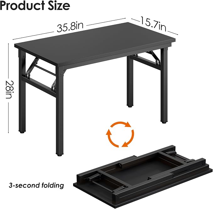 Need Office Computer Desk 35.8 Inch Sturdy Folding Laptop Table Black | Black Frame Writing Gaming Work Table/Foldable Home Office Desk/Sewing Table, No Assembly Required