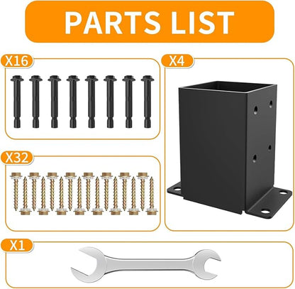 4x4 Post Base, Inner Size 3.5x3.5 Inch, Heavy Duty Post Anchor Base(4 Pcs) | 13 Gauge Thick Steel, Rust-Proof-Coated, Bottom Isolation Design – Corrosion Protection, for Pavilion, Porch, Railing