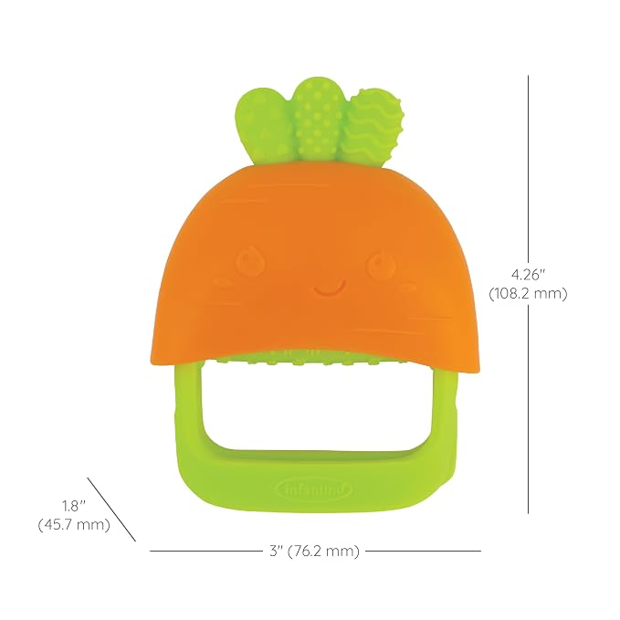 Infantino Handy Dandy Teething Mitt – Soft Silicone Teether for Babies, Develops Grasping Skills, Easy to Clean, Orange Carrot