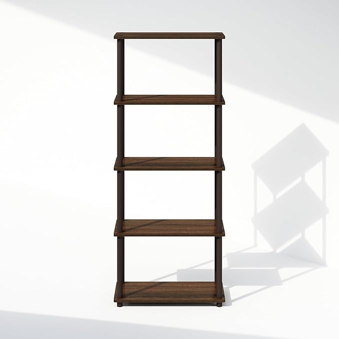 Furinno Turn-N-Tube 5-Tier Multipurpose Compact Display Rack, Shelving Unit, Bookcase, Walnut/Brown