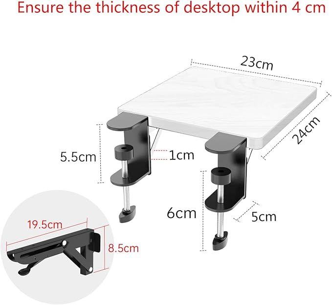 Ergonomics Desk Extender Tray, 9.5"x9.1" Punch-Free Clamp on, Foldable Keyboard Drawer Tray, Table Mount Arm Wrist Rest Shelf, Computer Elbow Arm Support