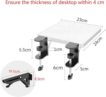 Ergonomics Desk Extender Tray, 9.5"x9.1" Punch-Free Clamp on, Foldable Keyboard Drawer Tray, Table Mount Arm Wrist Rest Shelf, Computer Elbow Arm Support