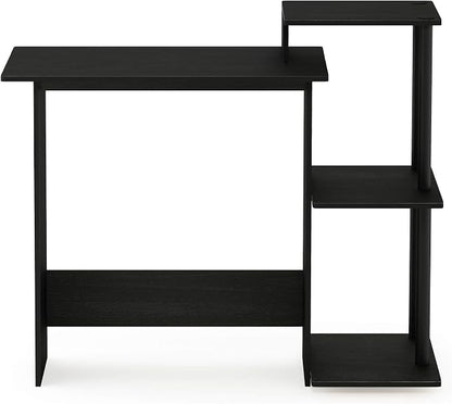 Furinno Efficient 29-Inch Black Computer Desk with Side Shelves, Gaming Desk with 3 Open Shelves, Home Office Desk, for Home Office, Study Room, Dorm, Bedroom, Dark Americano