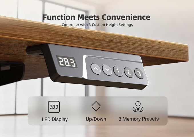 YDN 35 x 20 Inch Rustic Brown Electric Standing Desk | Adjustable Height, Sit Stand, Cable Management, Ergonomic, Home Office