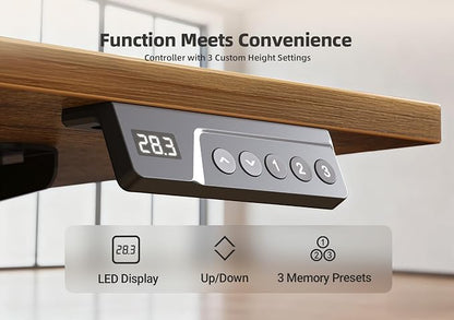 YDN 35 x 20 Inch Rustic Brown Electric Standing Desk | Adjustable Height, Sit Stand, Cable Management, Ergonomic, Home Office