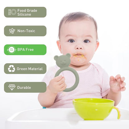 Silicone Baby Teether, Teething Toy Ring for Babies, Easy to Hold Design, BPA Free (Sage + Ether)