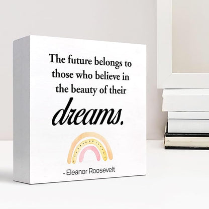 Dreams Wood Box Signs,Motivational Wood Plaque Sign,Inspirational Wooden Block Sign Decor for Home Office Shelf Desk Table Decoration C1070