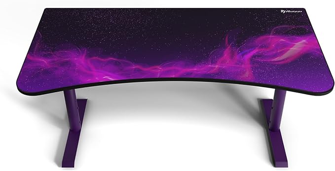 Arozzi Arena Special Edition Ultrawide Curved Gaming and Office Desk with Full Surface Water Resistant Desk Mat Custom Monitor Mount Cable Management Cut Outs - Purple Galaxy