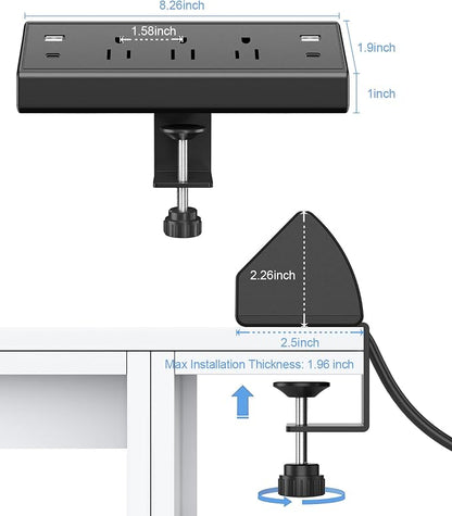 Jgstkcity Desk Clamp Power Strip,40W Total Fast Charging Station,2 PD 20W USB C Ports,Desk Edge Mount Surge Protector for Home, Office,3 Outlets,Fit 1.96" Tabletop Edge,ETL Listed | 2 PD 20W USB C Ports, 3 Outlets, Desk Edge Mount, Fit 1.96" Tabletop E...