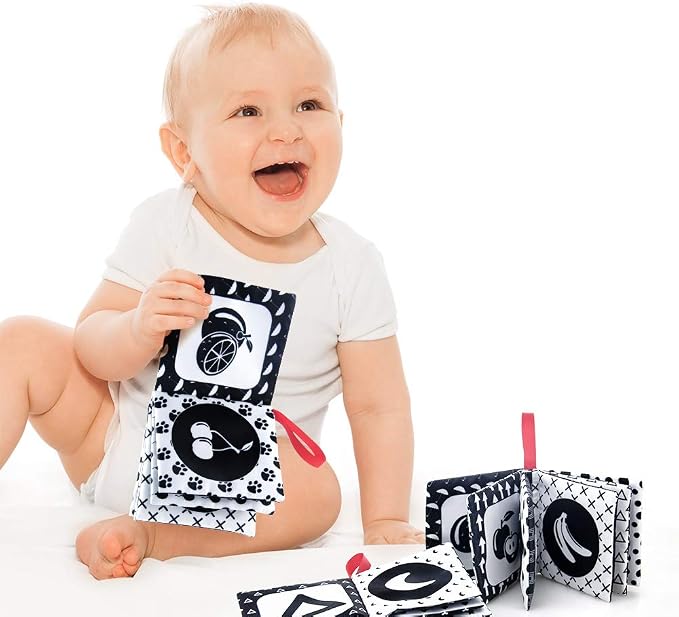 teytoy My First Soft Book, 6 PCS Nontoxic Fabric Cloth Activity Crinkle Black and White Books for Infants Boys and Girls Early Educational Toys Perfect for Baby Shower