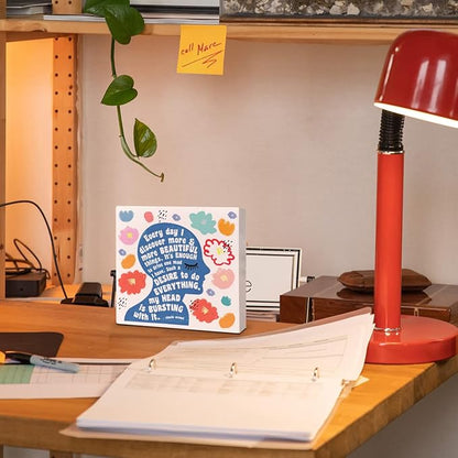 Home Office Desk Wooden Box Sign Decor, I Discover More & More Beautiful Things, Inspirational Quotes Desk Decor Motivational Desk Decorations for Women Girls Teens Student Office Classroom School