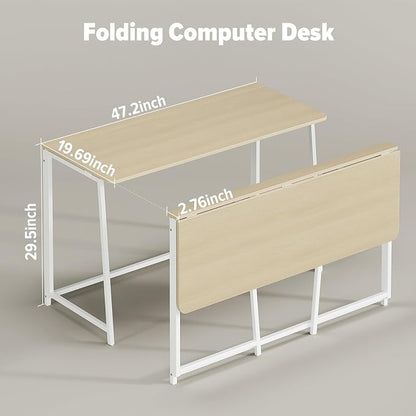 WOHOMO Folding Desk, 47.2" Foldable Computer Table for Small Spaces, Oak | Easy Assembly and Fold, Sturdy Home office desks for Study Bedroom Dorm Space Saving Writing Work Apartment
