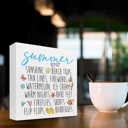 Funny Summer Wood Box Signs,Summer Collections Wooden Sign Desk Decor,Beach Wood Sign Decor,Summer Decorations for Home Office Shelf Table Decor