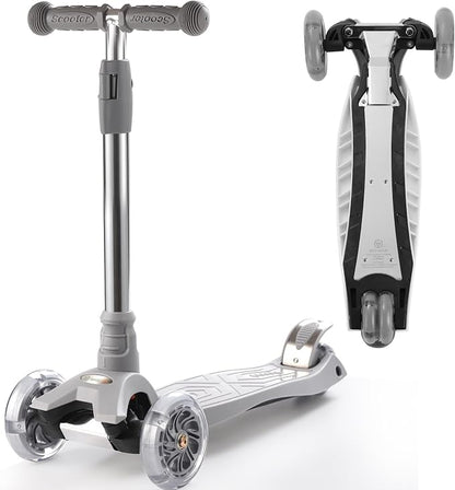 3 Wheel Scooter for Kids Ages 6-12,Kids Scooter with Light Up Wheels, Sturdy Deck Design, and 4 Height Adjustable Suitable for Kid Ages 3-12