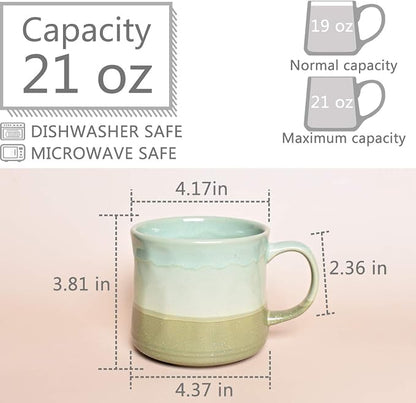 Bosmarlin Large Ceramic Coffee Mug, Big Tea Cup, 7 Colors to Choose, 21 Oz, Dishwasher and Microwave Safe, 1 PCS (Green)