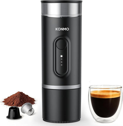 Portable Espresso Machine for Travel, Self-Heating Coffee Maker Works with Capsules & Ground Coffee, Type-C Rechargeable for Outdoor Camping Car RV Business Trips