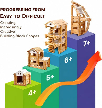 Jovi-mindly＆Notchies 96 PCS Wooden Blocks Wooden Toys with Storage Bag, Preschool Learning Toys Wood Blocks Building for Kids Ages 4-8 Creative Construction Game,FSC Certified,Birthday Toys Gifts