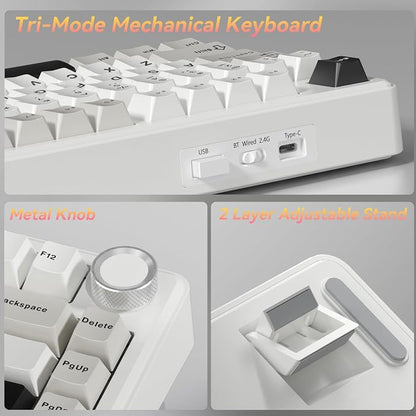 SOLAKAKA A75 75% Wireless Mechanical Keyboard, Hot Swappable Gaming Keyboard with Multifunction Knob & RGB, Gasket Mounted Creamy Keyboard, PBT Keycaps, Compact Layout for Win/Mac/PC