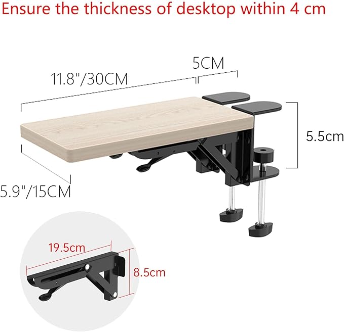 Ergonomics Desk Extender Tray, 11.8"x5.9" Punch-Free Clamp on, Foldable Keyboard Drawer Tray, Table Mount Arm Wrist Rest Shelf, Computer Elbow Arm Support