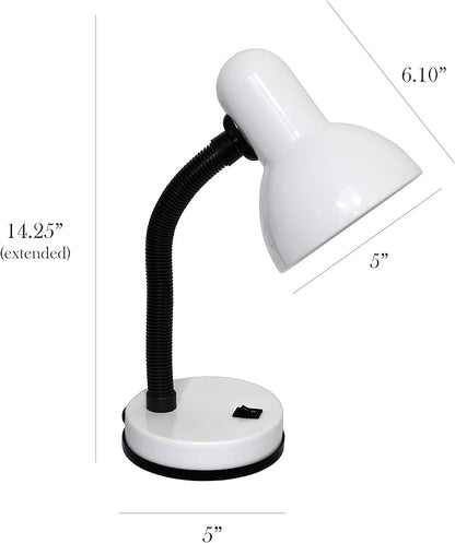 Simple Designs LD1003-WHT-12PK Basic Metal Desk Lamp 12 Pack Set with Flexible Hose Neck for Office, Bedroom, College Dorm, Bookshelf, White, 12 Pack