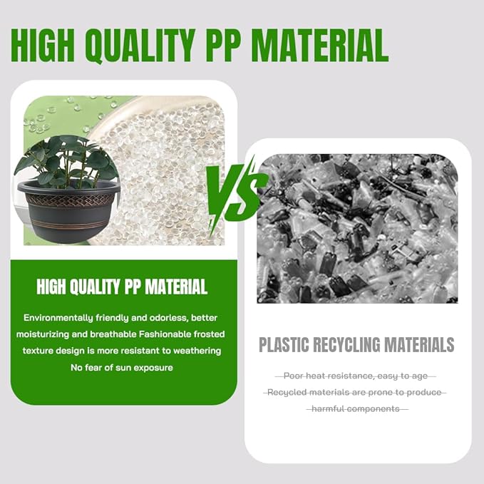 10 Inch 4 Pack Plant Pots, Plastic Flower Pot for Indoor & Outdoor with Drainage Holes & Saucer, Plaid Pattern Planters Garden Pots for Herbs