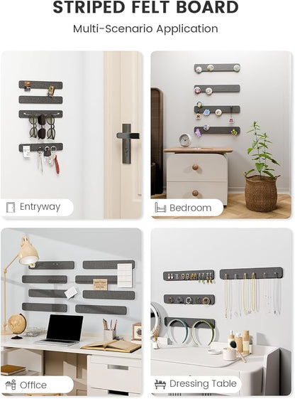 Fluxynara 13" x 2" Felt Wall Panels, Charcoal Gray | 8-Pack Includes 50 Push Pins and Adhesive Tabs for Photos, Notes and Decor in Bedroom Doors, Home Office or Studios