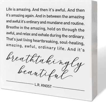 Home Office Desk Wooden Box Sign Decor, And It's Breathtakingly Beautiful, Inspirational Quotes Desk Decor Motivational Desk Decorations for Women Men Student Office Classroom School