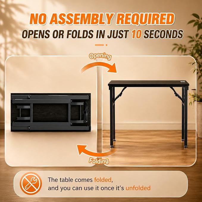 Folding Table Computer Desk - 35.8" No Assembly Folding Desk with Power Outlets & USB Charging Port, Small Desk, Foldable Office Desk, Compact Storage Portable Use for Small Space, Dark Oak