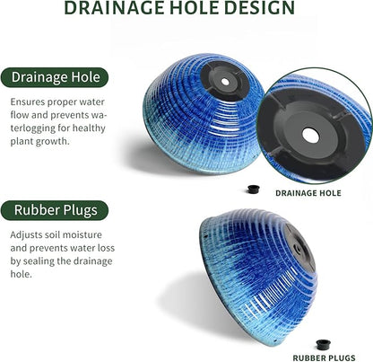 10inch Hanging Planters for Indoor and Outdoor Plants, 2 Pack Hanging Planter with Drainage Hole, Round Hanging Flower Pots for Garden Home Decor (Blue Glaze)
