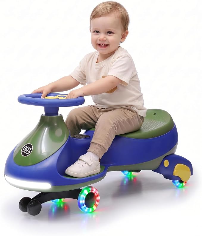 Garvee 12V Electric Wiggle Car for Kids, 2 in 1 Swing Car with Pedal, Anti-Rollover, Max Load 130Lbs,Flashing Wheels, Music,Rechargeable Battery Ride on Toy Indoor Outdoor for Toddlers, Blue